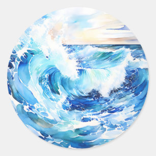 Sticker Rond Blues et blancs tourbillonnants Abstrait Ocean Wav