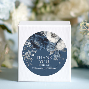 Sticker Rond Blues modernes et Mariage floral gris