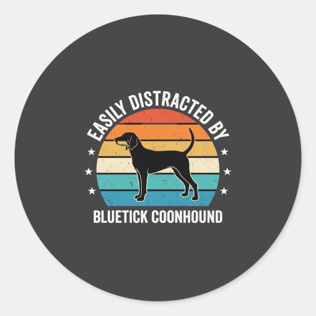 Sticker Rond Bluetick Coonhound Coucher de soleil Rétro Chien (Devant)