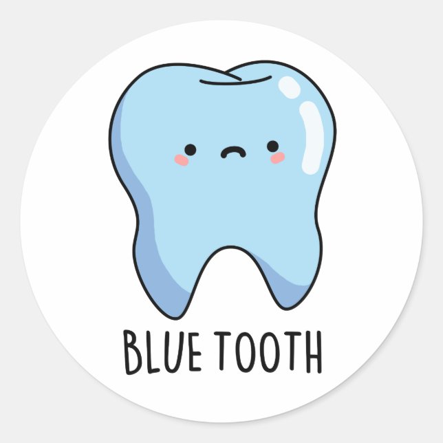 Sticker Rond Bluetoot Drôle Technique Pun de dent bleue  (Devant)