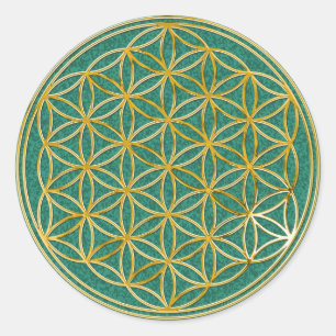 Sticker Rond Blume des Lebens klein vert splatter BG