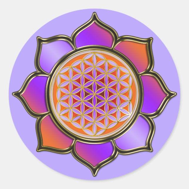 Sticker Rond Blume des Lebens Lotus - violet orange / violet (Devant)