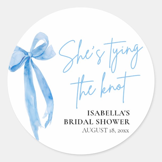 Sticker Rond Blush Blue Bow Elle se marie Bridal Shower (Devant)
