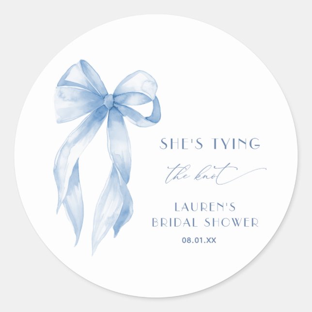 Sticker Rond Blush Blue Bow Elle se marie : Shower de mariage (Devant)