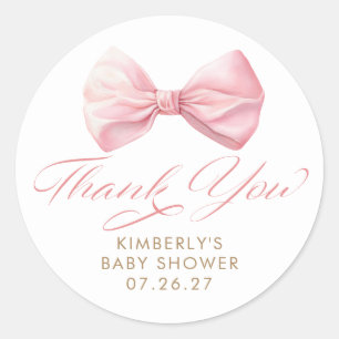 Sticker Rond Blush Bow Élégante Fille Baby Shower Merci