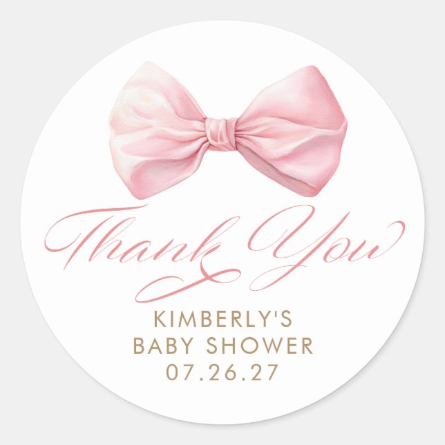 Sticker Rond Blush Bow Élégante Fille Baby Shower Merci (Devant)