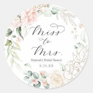 Sticker Rond Blush et feuillage Miss to Mrs Enterrement de vie