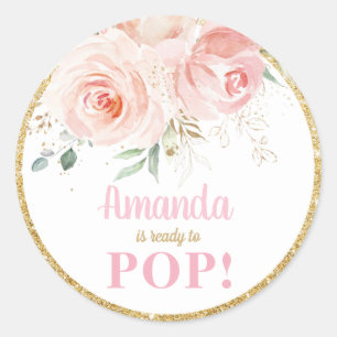 Sticker Rond Blush Floral Baby shower Sur Prêt à Pop Favoriser