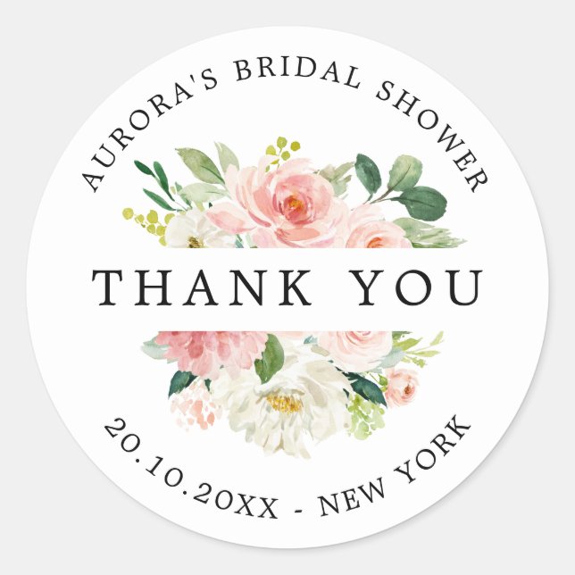 Sticker Rond Blush Floral Botanical Bridal douche merci (Devant)