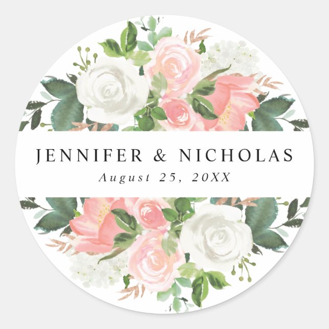 Sticker Rond Blush Floral de printemps | Mariage (Devant)