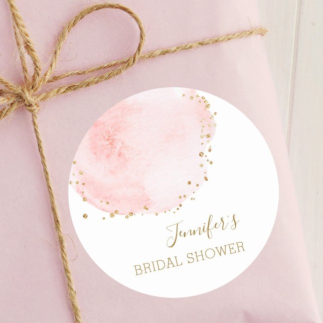 Sticker Rond Blush Floral Doré Pailleté Points Mariage Shower (Créateur téléchargé)