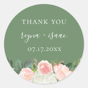 Sticker Rond Blush Garden Floral Wedding Favoriser