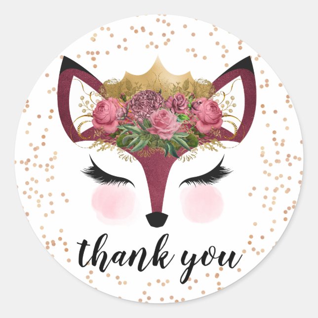 Sticker Rond Blush & Gold Fox Princess (Devant)