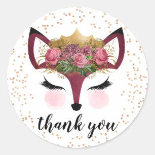 Sticker Rond Blush & Gold Fox Princess