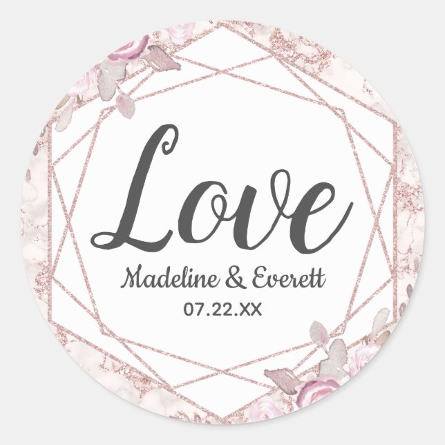 Sticker Rond Blush Marble géométrique Floral Monogramme Amour (Devant)