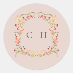 Sticker Rond Blush Monogramme Fleur Sauvage Automne Mariage