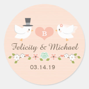 STICKER ROND BLUSH MONOGRAMMED DOVE INSÉPARABLES MARIAGE