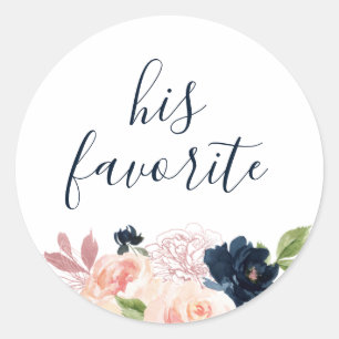 Sticker Rond Blush & Navy Floral Son Favori Favoriser