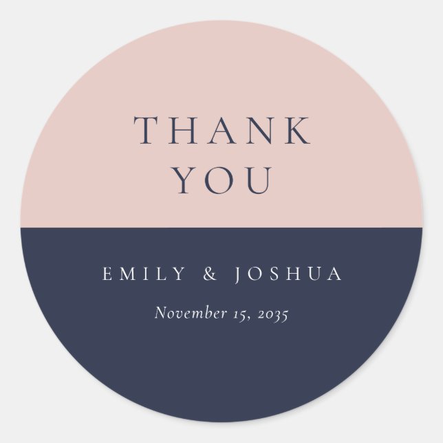 Sticker Rond Blush Navy Mariage moderne (Devant)