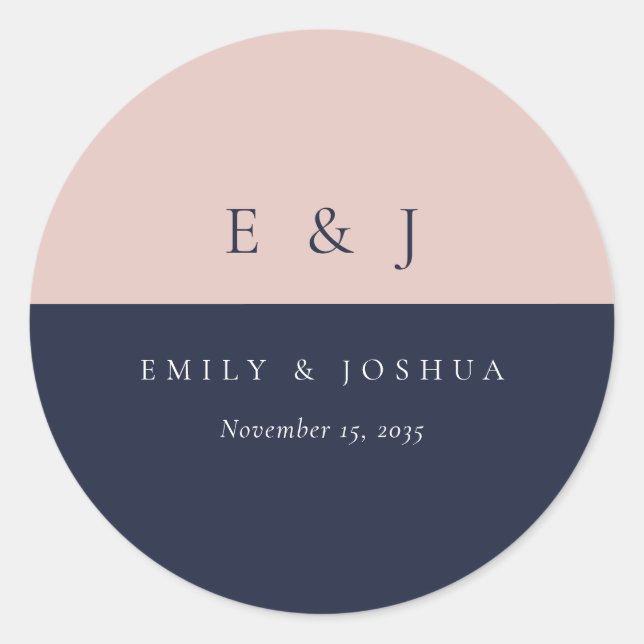 Sticker Rond Blush Navy Mariage moderne (Devant)