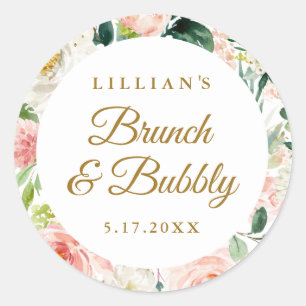 Sticker Rond Blush Or Floral Brunch Et Bubbly