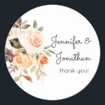 Sticker Rond Blush & Peach Rustic Floral Merci<br><div class="desc">Faites vos invitations ou des notes de remerciement pop avec ce mariage floral rustique brush & pêche merci sticker. blanc,  noir arrière - plans disponibles</div>