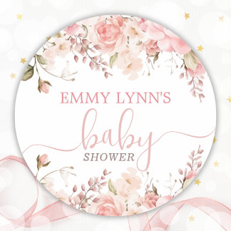 Sticker Rond Blush Pink Baby In Bloom Baby Shower 
