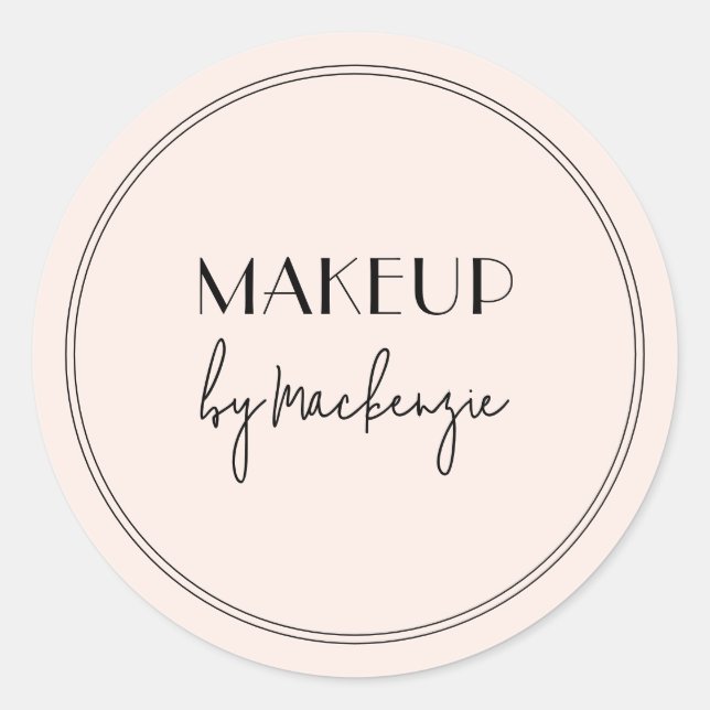 Sticker Rond Blush Pink Black Makeup Salon Round Product Label (Devant)