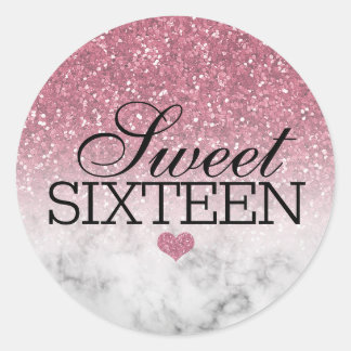 Sticker Rond Blush Pink Glitter/Marble Sweet 16
