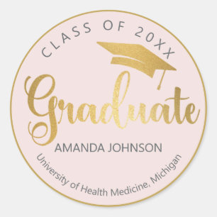 Sticker Rond Blush Pink Gold Graduate Name Graduate
