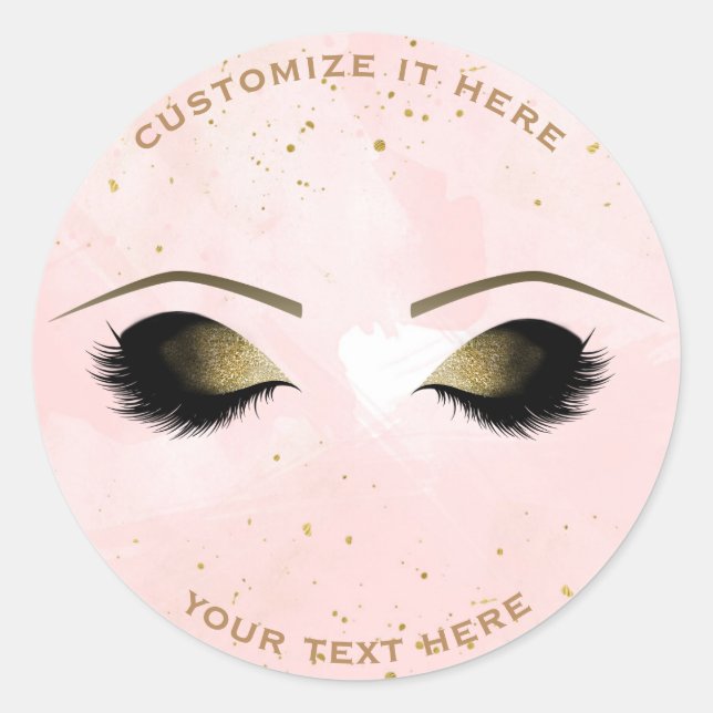 Sticker Rond Blush Pink Gold Maquillage Eyelashes Beauty Party (Devant)