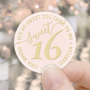 Sticker Rond Blush Pink Gold Sweet 16e fête d'anniversaire Favo