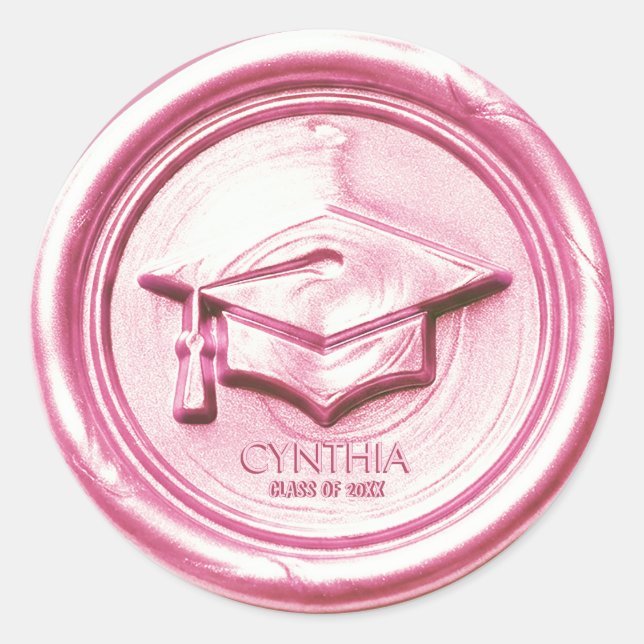 Sticker Rond Blush Pink Graduation Cap  Wax Seal (Devant)