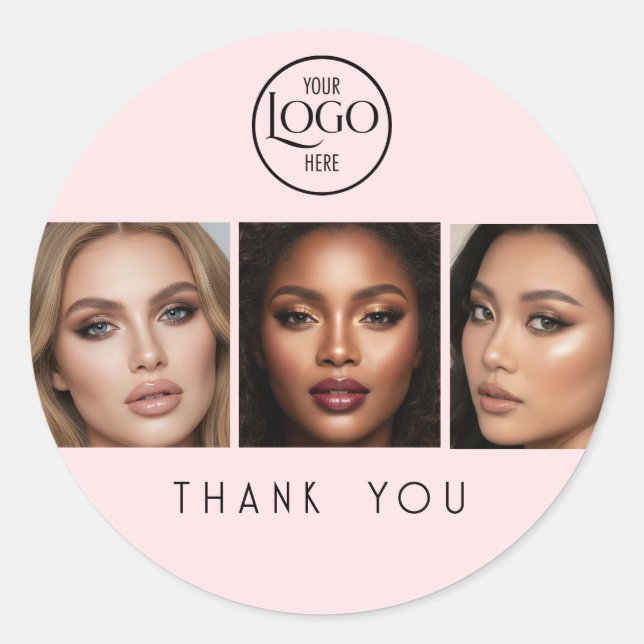 Sticker Rond Blush Pink Logo Photo Makeup Thank You (Devant)