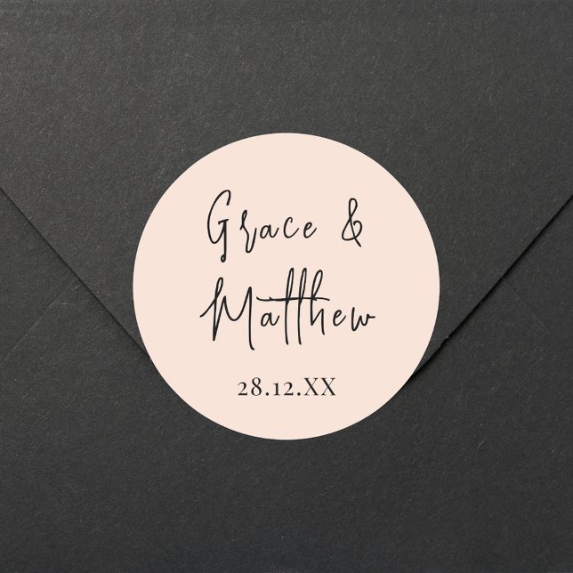 Sticker Rond Blush Pink Personnalisé Noms Mariage Cadeau Favori (Créateur téléchargé)