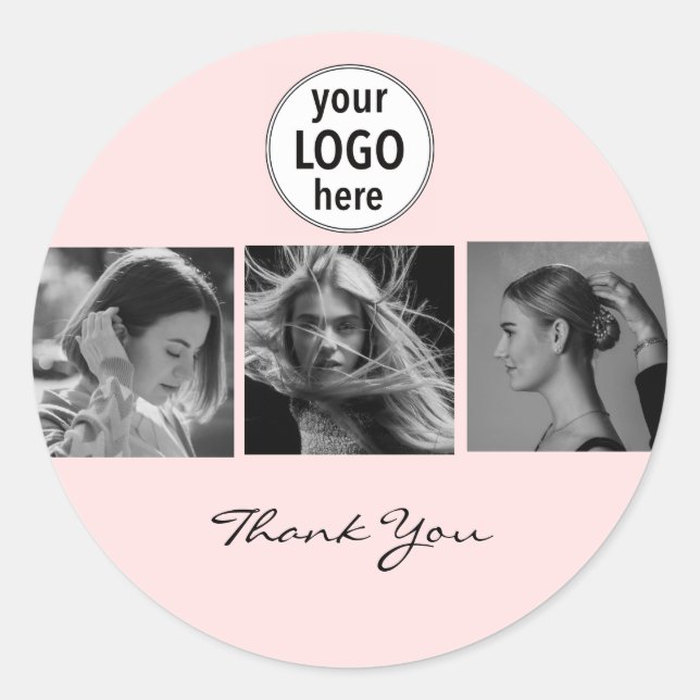Sticker Rond Blush Pink Photo Black Script Hair Stylist  (Devant)