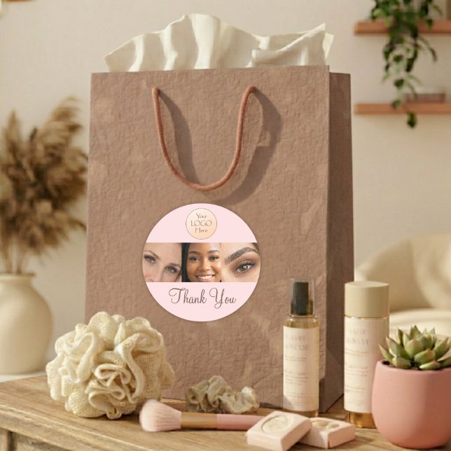 Sticker Rond Blush Pink Script Logo Photo Lashes Thank You  (Créateur téléchargé)