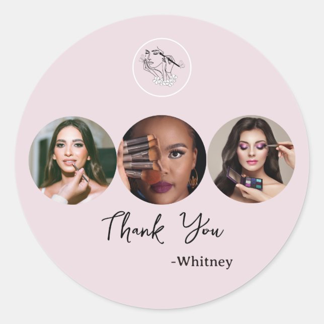 Sticker Rond Blush Pink Script Logo Photo Makeup Artist (Devant)