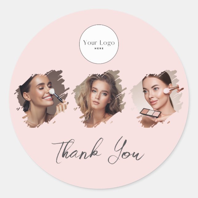 Sticker Rond Blush Pink Script Logo Photo Makeup Thank You (Devant)