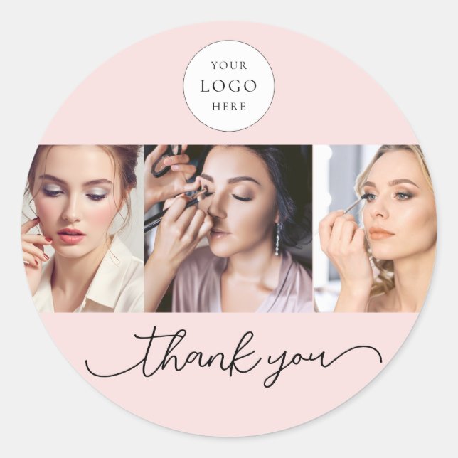 Sticker Rond Blush Pink Script Logo Photo Makeup Thank You (Devant)
