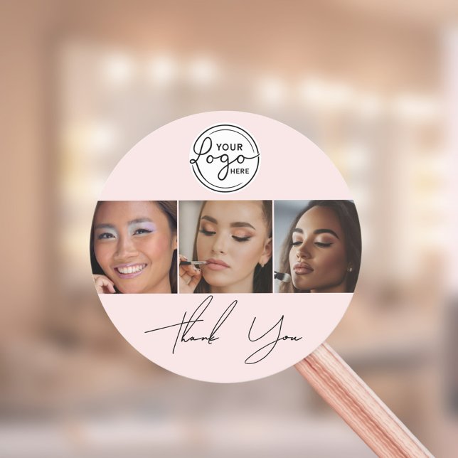 Sticker Rond Blush Pink Script Logo Photo Makeup Thank You  (Créateur téléchargé)