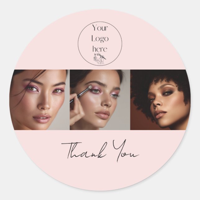 Sticker Rond Blush Pink Script Logo Photo Makeup Thank You (Devant)