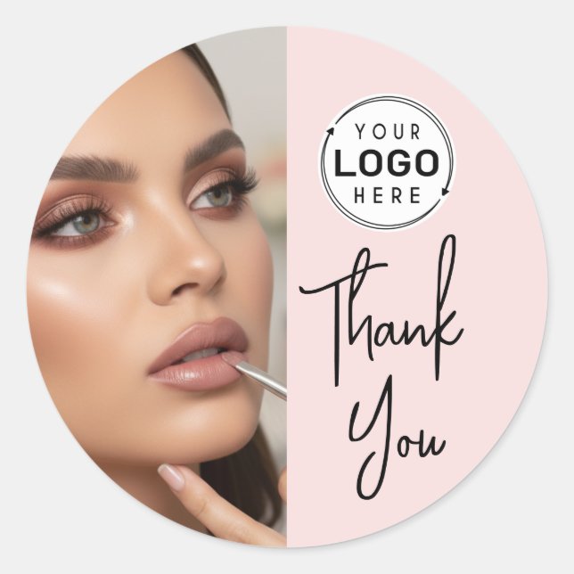Sticker Rond Blush Pink Script Logo Photo Makeup Thank You (Devant)