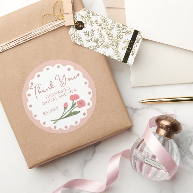 Sticker Rond Blush Pink Whimsical Thank You Bridal Shower 01 (Cadeaux)