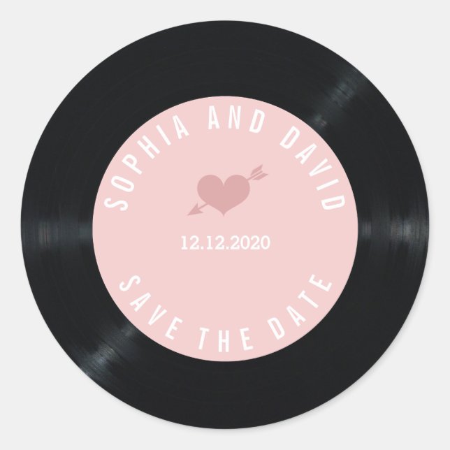 Sticker Rond Blush Retro Vinyl Enregistrement Mariage ENREGISTR (Devant)