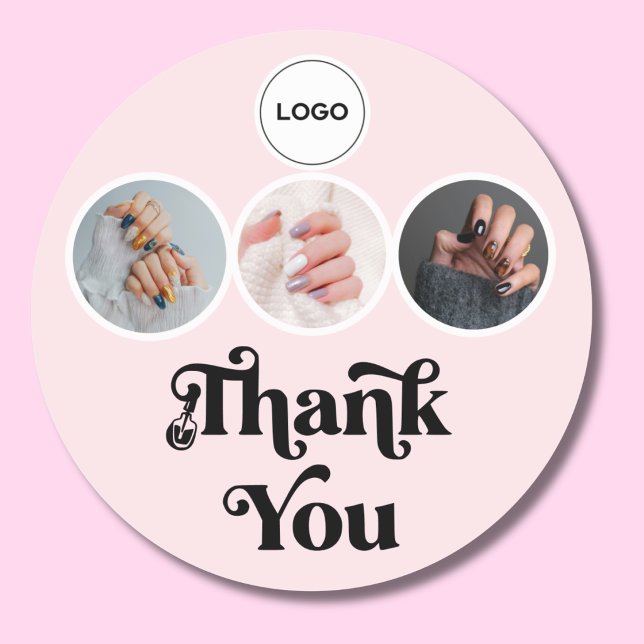 Sticker Rond Blush Rose 3 Photo Logo Nail Tech Merci (Créateur téléchargé)