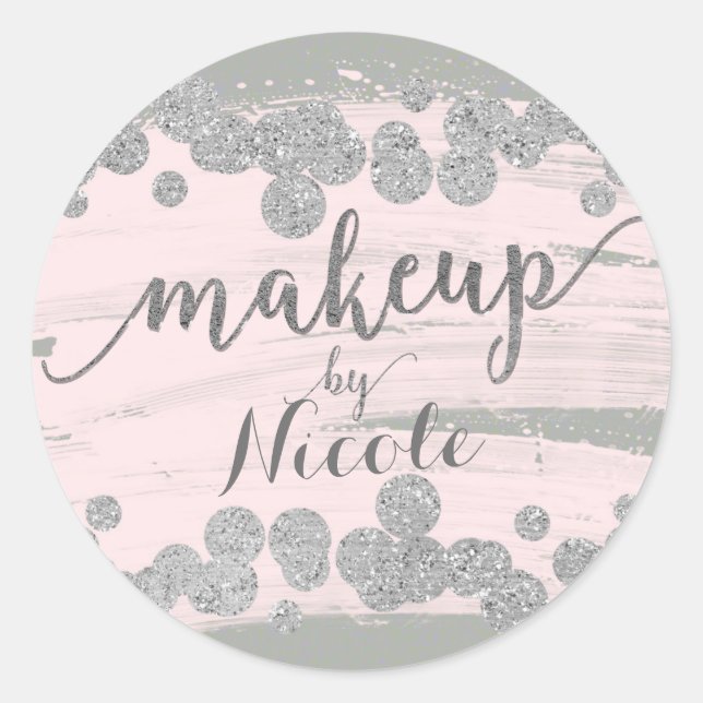 Sticker Rond Blush Rose Argent & Gris Paillettes Makeup by (Devant)