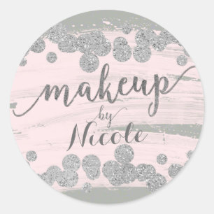 Sticker Rond Blush Rose Argent & Gris Paillettes Makeup by