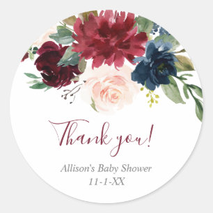 Sticker Rond Blush rose bordeaux bleu marine floral élégant