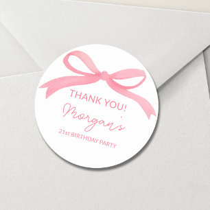 Sticker Rond Blush rose Bow fête d'anniversaire mignonne